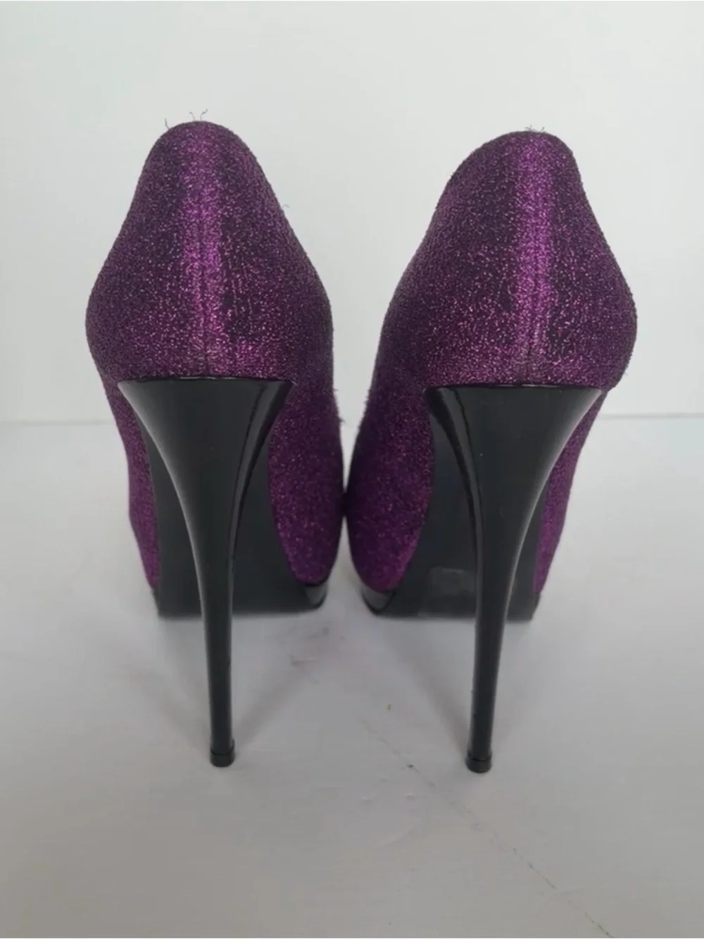 Giuseppe Zanotti Purple Glitter Peep-Toe Pumps with Gold Accents